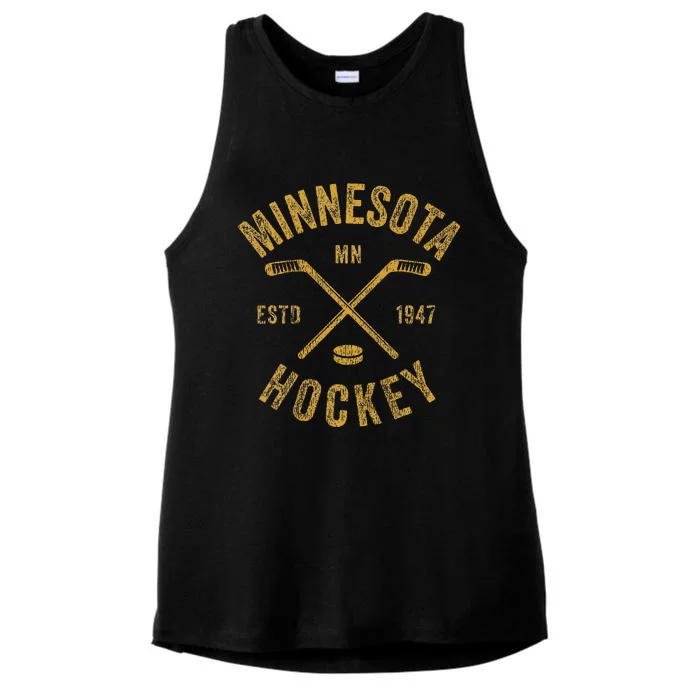 Minnesota Mn Ice Hockey Sticks Ladies Tri-Blend Wicking Tank