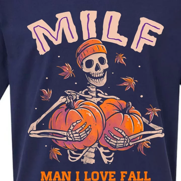 MILF Man I Love Fall Funny Skeleton Pumpkin Autumn Lover Sueded Cloud Jersey T-Shirt