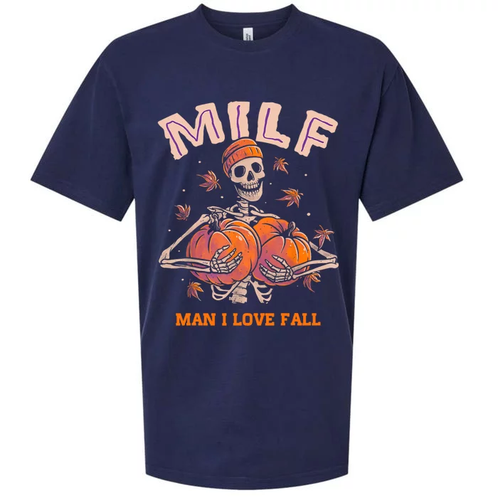 MILF Man I Love Fall Funny Skeleton Pumpkin Autumn Lover Sueded Cloud Jersey T-Shirt