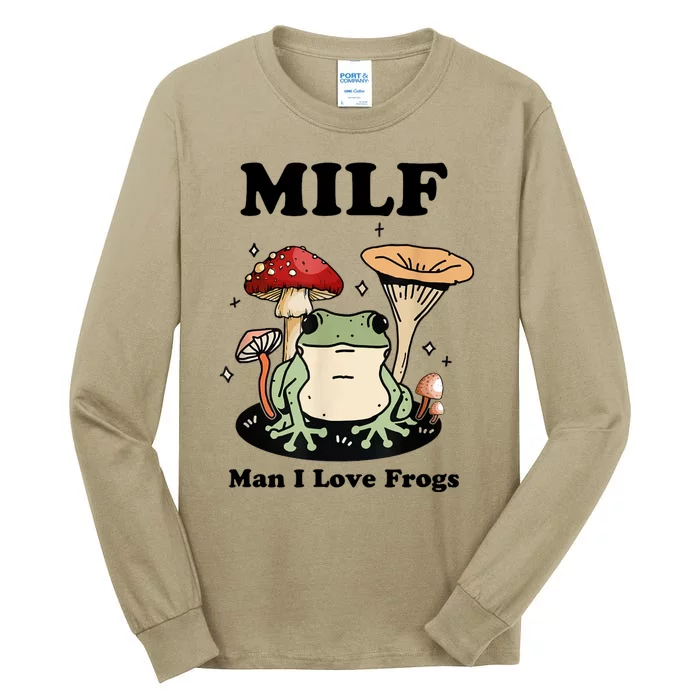 MILF Man I Love Frogs Vintage Retro Frog And Fungi Mushroom Tall Long Sleeve T-Shirt