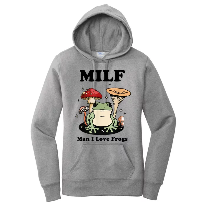 MILF Man I Love Frogs Vintage Retro Frog And Fungi Mushroom Women's Pullover Hoodie