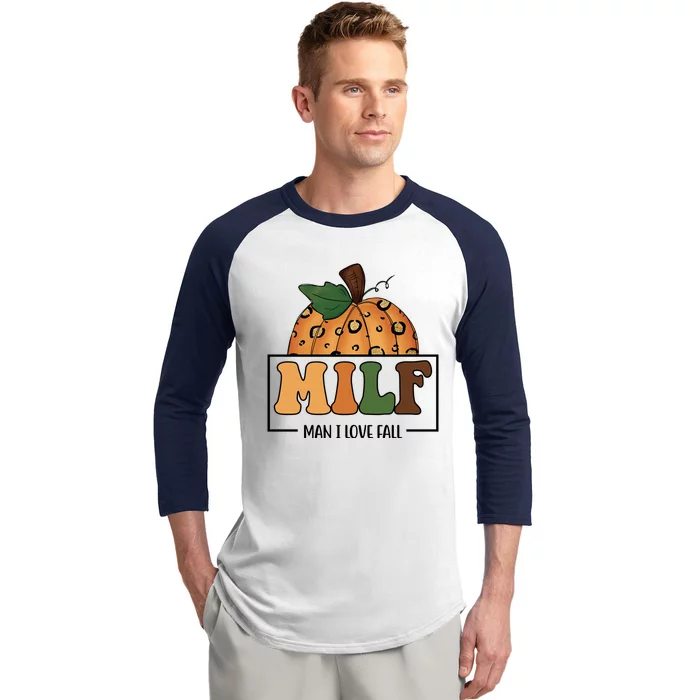 MILF Man I Love Fall Pumpkin Funny Baseball Sleeve Shirt