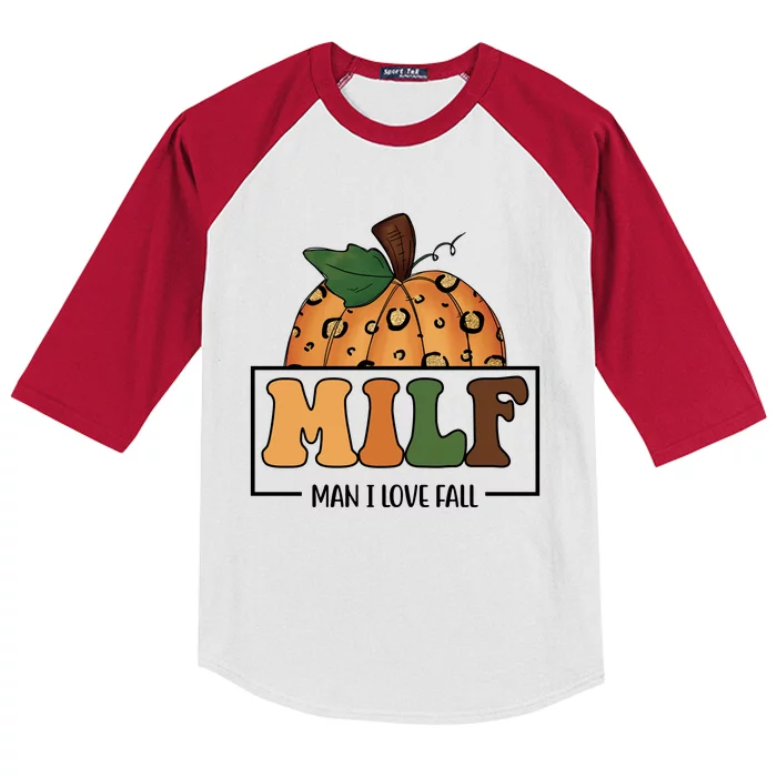 MILF Man I Love Fall Pumpkin Funny Kids Colorblock Raglan Jersey