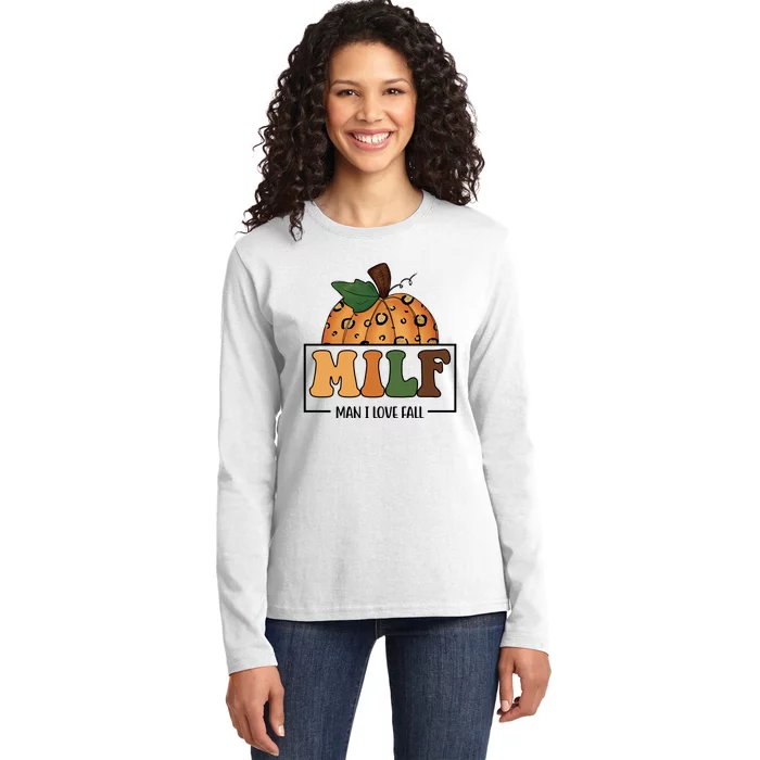 MILF Man I Love Fall Pumpkin Funny Ladies Long Sleeve Shirt