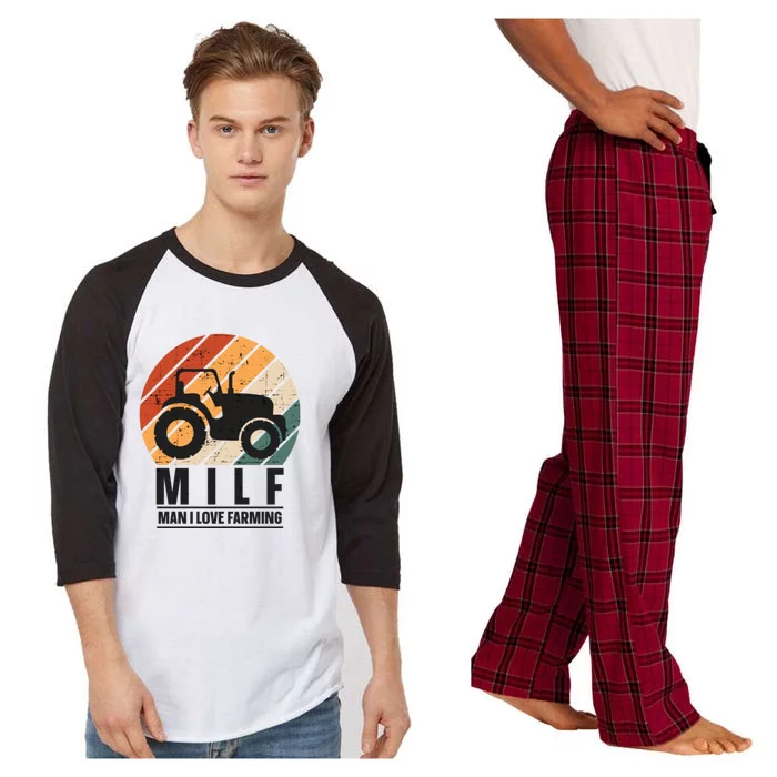 MILF Man I Love Farming Funny Farm Tractor Lover Raglan Sleeve Pajama Set