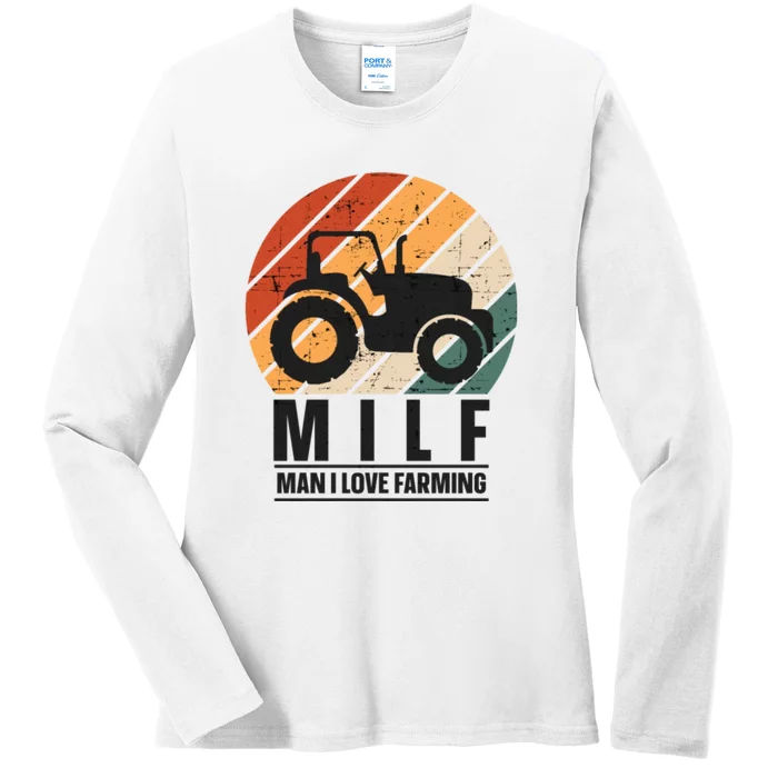 MILF Man I Love Farming Funny Farm Tractor Lover Ladies Long Sleeve Shirt