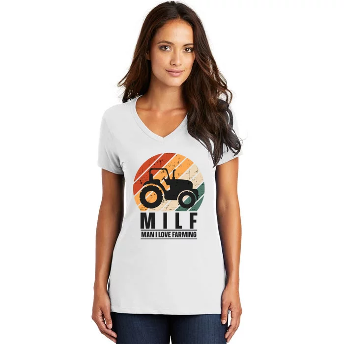 MILF Man I Love Farming Funny Farm Tractor Lover Women's V-Neck T-Shirt