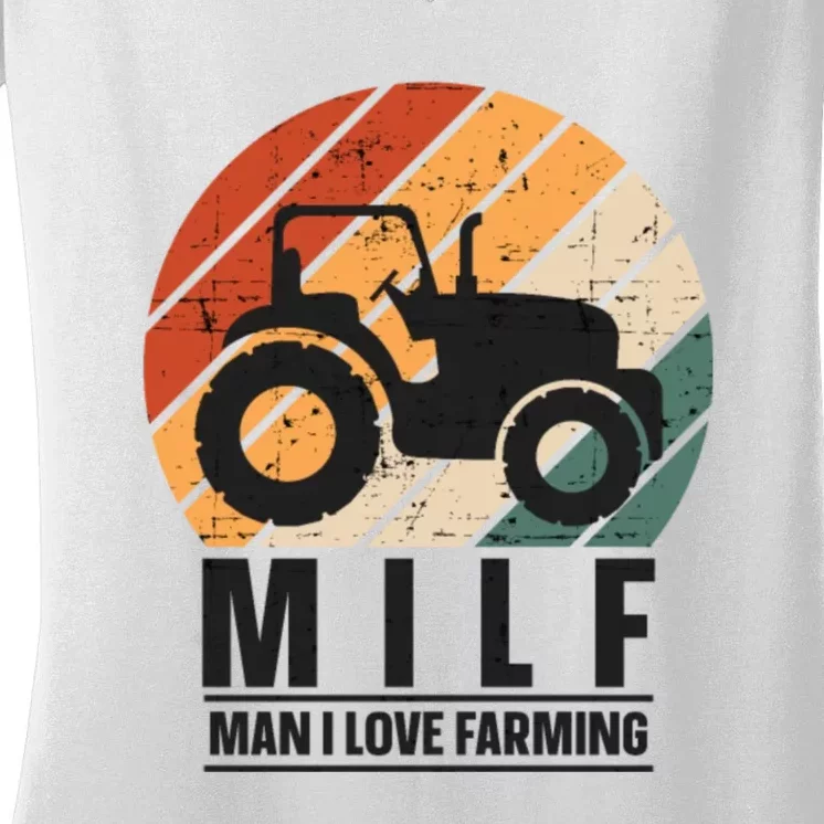 MILF Man I Love Farming Funny Farm Tractor Lover Women's V-Neck T-Shirt