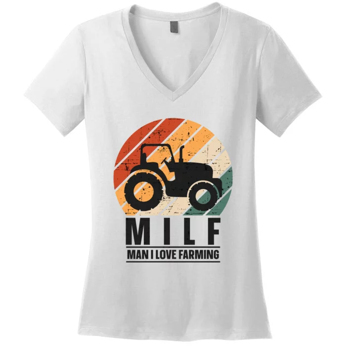 MILF Man I Love Farming Funny Farm Tractor Lover Women's V-Neck T-Shirt