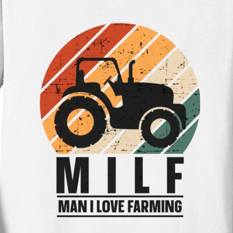 MILF Man I Love Farming Funny Farm Tractor Lover Kids Long Sleeve Shirt