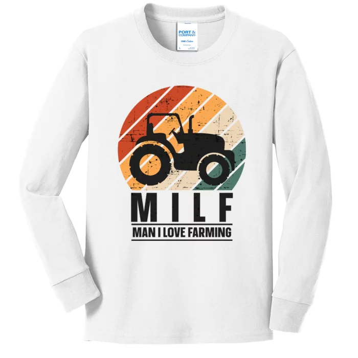 MILF Man I Love Farming Funny Farm Tractor Lover Kids Long Sleeve Shirt