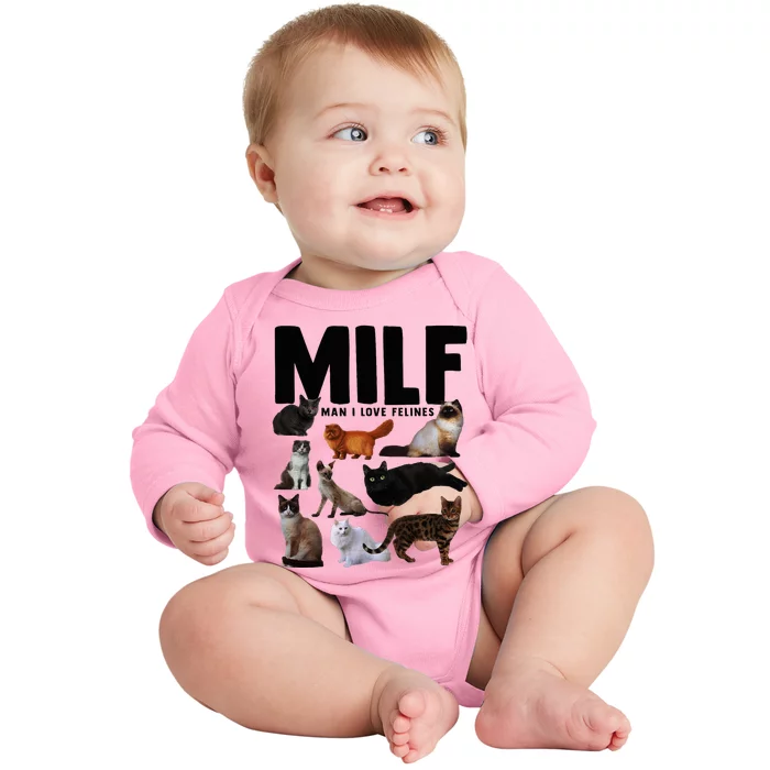 Milf Man I Love Felines Funny Cats Baby Long Sleeve Bodysuit