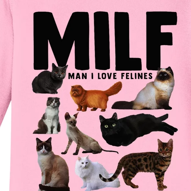 Milf Man I Love Felines Funny Cats Baby Long Sleeve Bodysuit