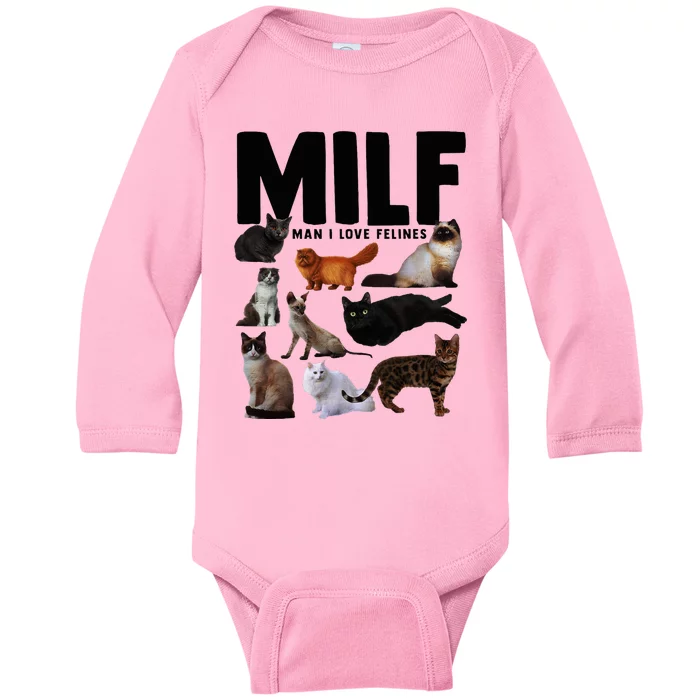 Milf Man I Love Felines Funny Cats Baby Long Sleeve Bodysuit