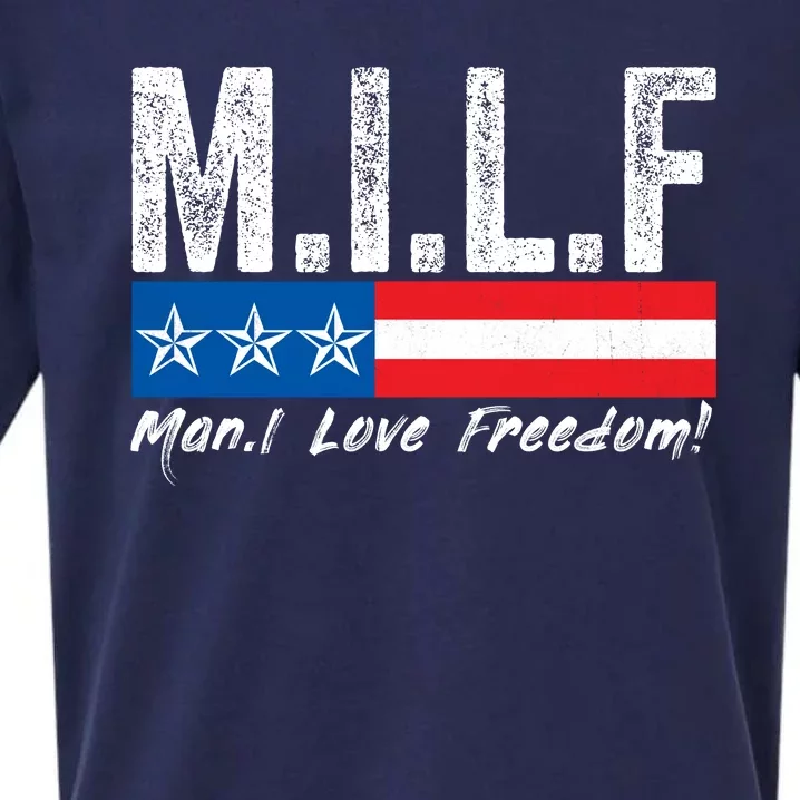 MILF Man I Love Freedom Funny Patriotic 4th Of July Funny Sueded Cloud Jersey T-Shirt