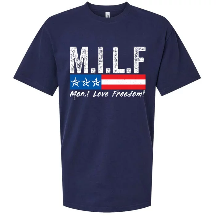 MILF Man I Love Freedom Funny Patriotic 4th Of July Funny Sueded Cloud Jersey T-Shirt