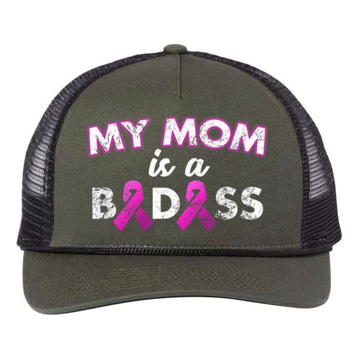 My Mom Is a Badass Breast Cancer Awareness Shirt Retro Rope Trucker Hat Cap