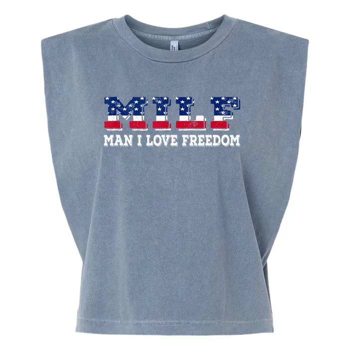 MILF Man I Love Freedom Funny Patriotic Garment-Dyed Women's Muscle Tee