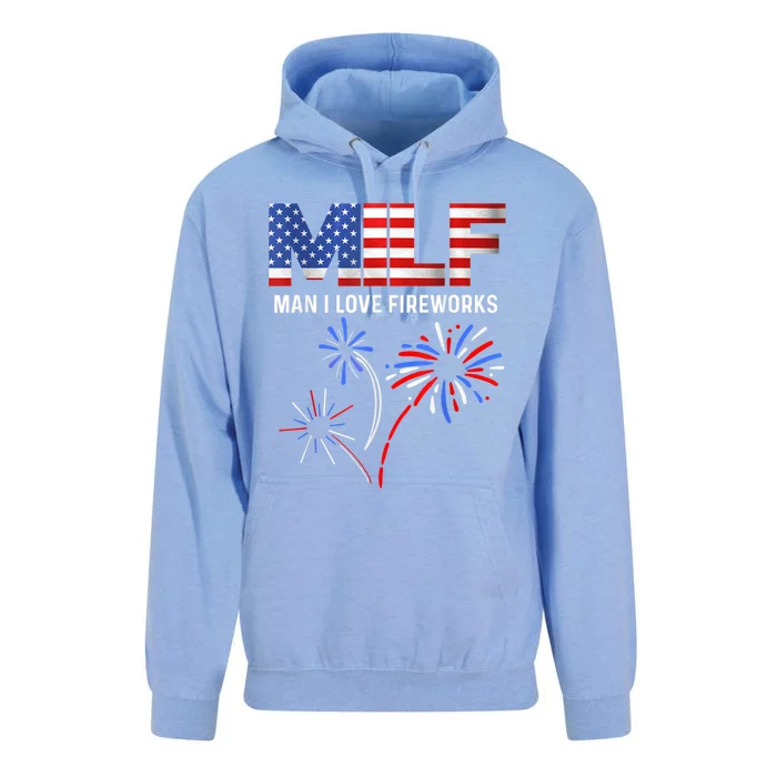 MILF Man I Love Fireworks Funny American Patriotic July 4th Unisex Surf Hoodie