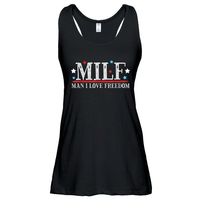 MILF Man I Love Freedom Funny Patriotic 4th Of July Funny Ladies Essential Flowy Tank