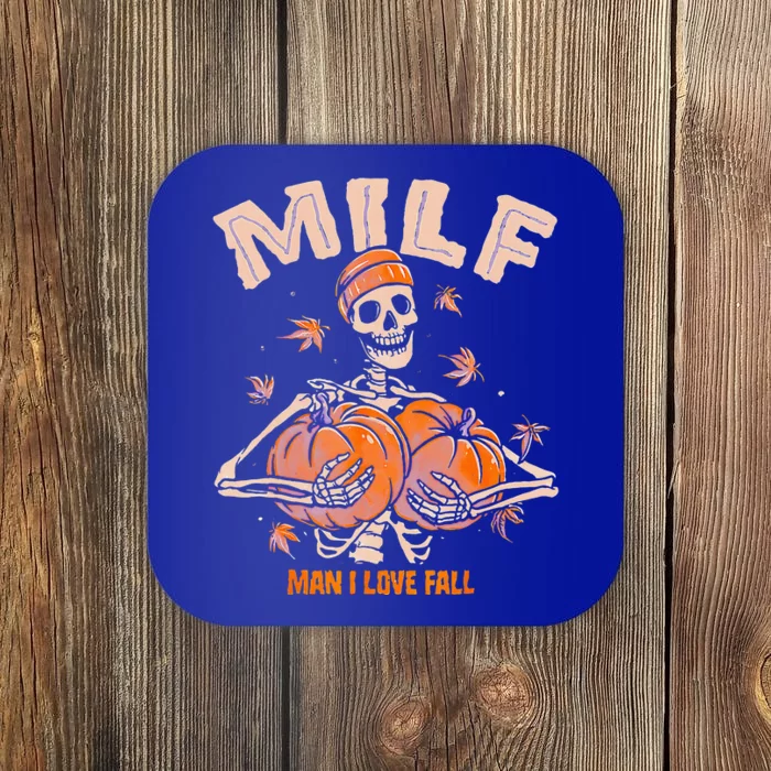 MILF Man I Love Fall Funny Spooky Skeleton Pumpkin Halloween Coaster