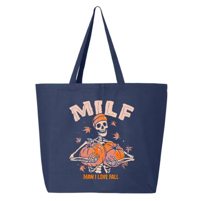 MILF Man I Love Fall Funny Spooky Skeleton Pumpkin Halloween 25L Jumbo Tote