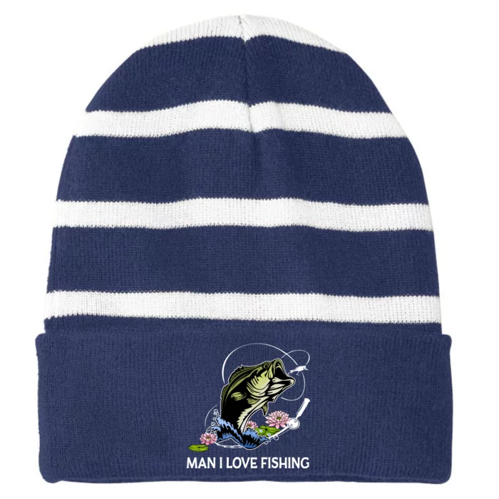 MILF Man I Love Fishing Funny Fishing Design Striped Beanie with Solid Band