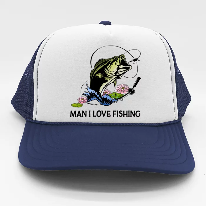 TeeShirtPalace | MILF Man I Love Fishing Funny Fishing Design Flat Bill  Trucker Hat