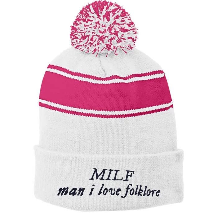 Milf Man I Love Folklore Stripe Pom Pom Beanie