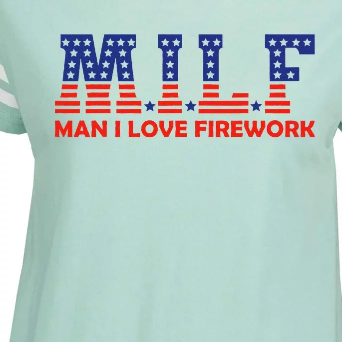 MILF Man I Love Fireworks Funny American 4th Of July Enza Ladies Jersey Football T-Shirt