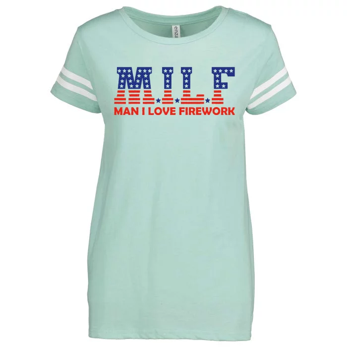 MILF Man I Love Fireworks Funny American 4th Of July Enza Ladies Jersey Football T-Shirt