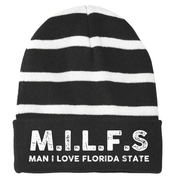 Milfs Man I Love Florida States Fl Vintage Striped Beanie with Solid Band