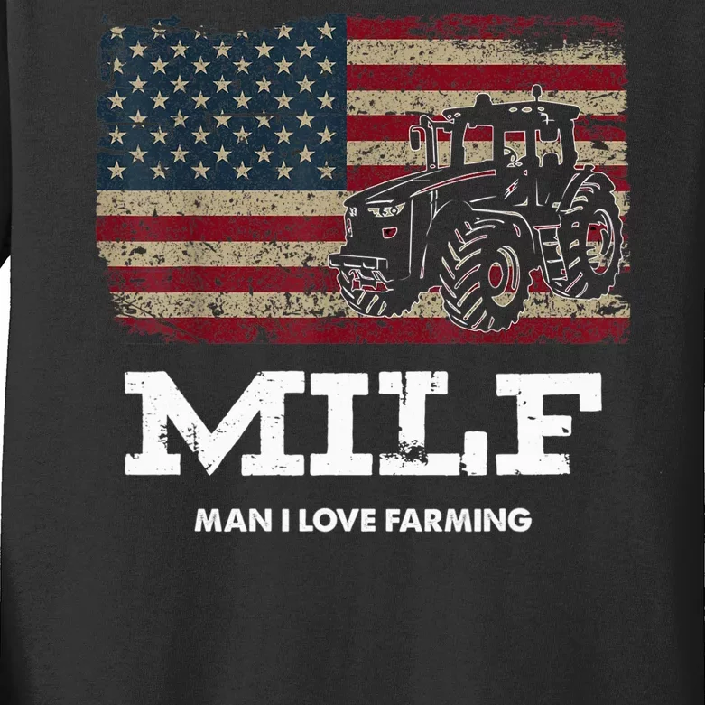 MILF Man I Love Farming Funny Farm Tractor Lover Kids Long Sleeve Shirt