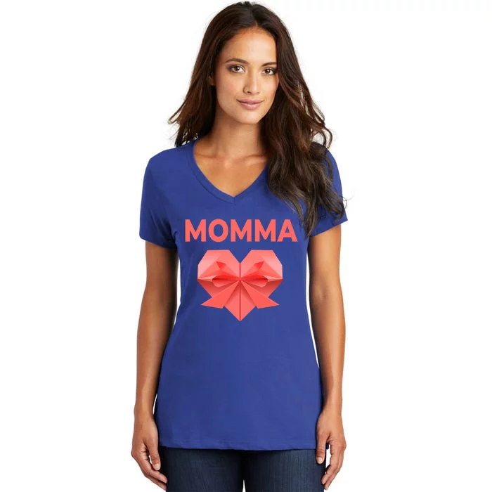 Momma Mom Love Mommy Heart Thank You Mother's Day Gift Women's V-Neck T-Shirt