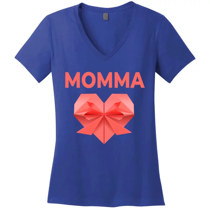 Momma Mom Love Mommy Heart Thank You Mother's Day Gift Women's V-Neck T-Shirt