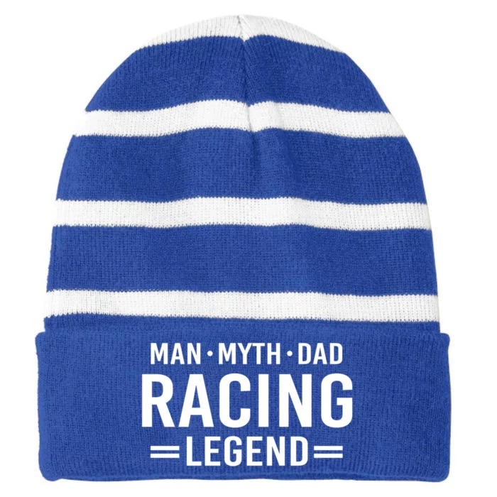 Man Myth Legend Dad Auto Car Racing Gift Striped Beanie with Solid Band