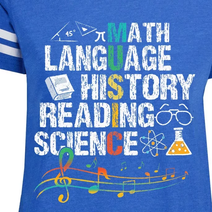 Music Math Language History Reading Science Enza Ladies Jersey Football T-Shirt