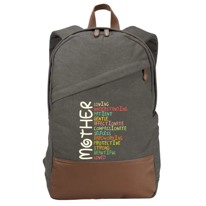 Mother Meaning Love Mom Mothers Day Cotton Canvas Backpack