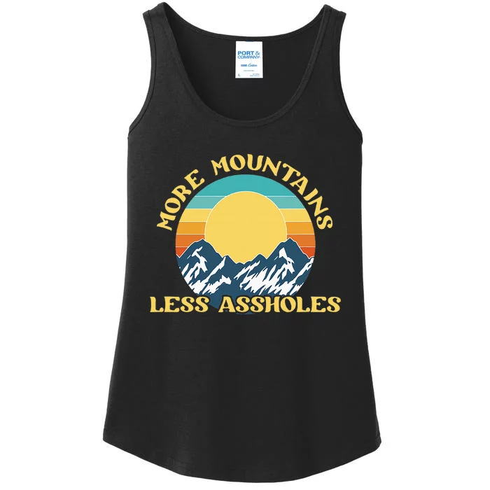 More Mountains Less Assholes Vintage Sunset Hiking Camping Ladies Essential Tank