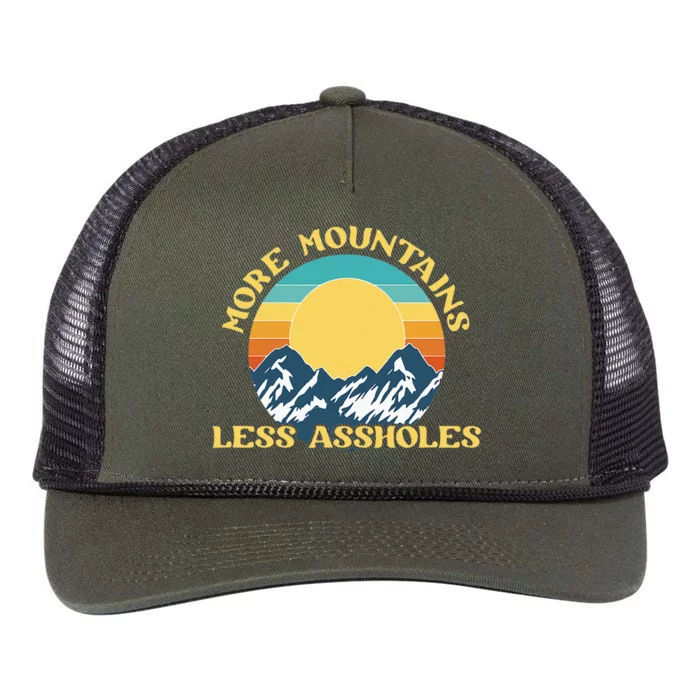 More Mountains Less Assholes Vintage Sunset Hiking Camping Retro Rope Trucker Hat Cap