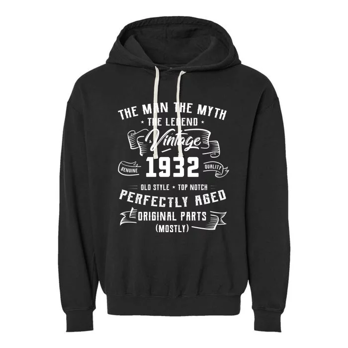 Man Myth Legend 1932 91st Birthday Tee For 91 Years Old Garment-Dyed Fleece Hoodie