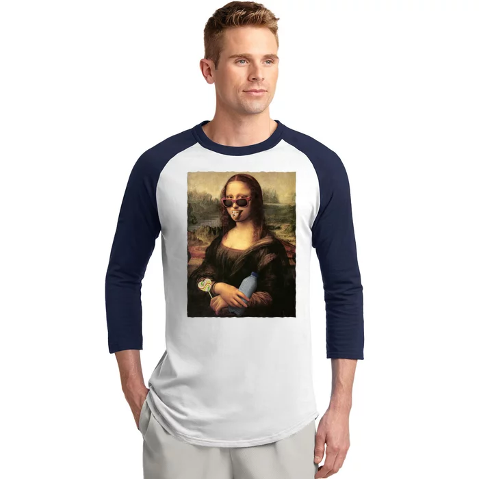 Modern Mona Lisa Tongue Ring Baseball Sleeve Shirt