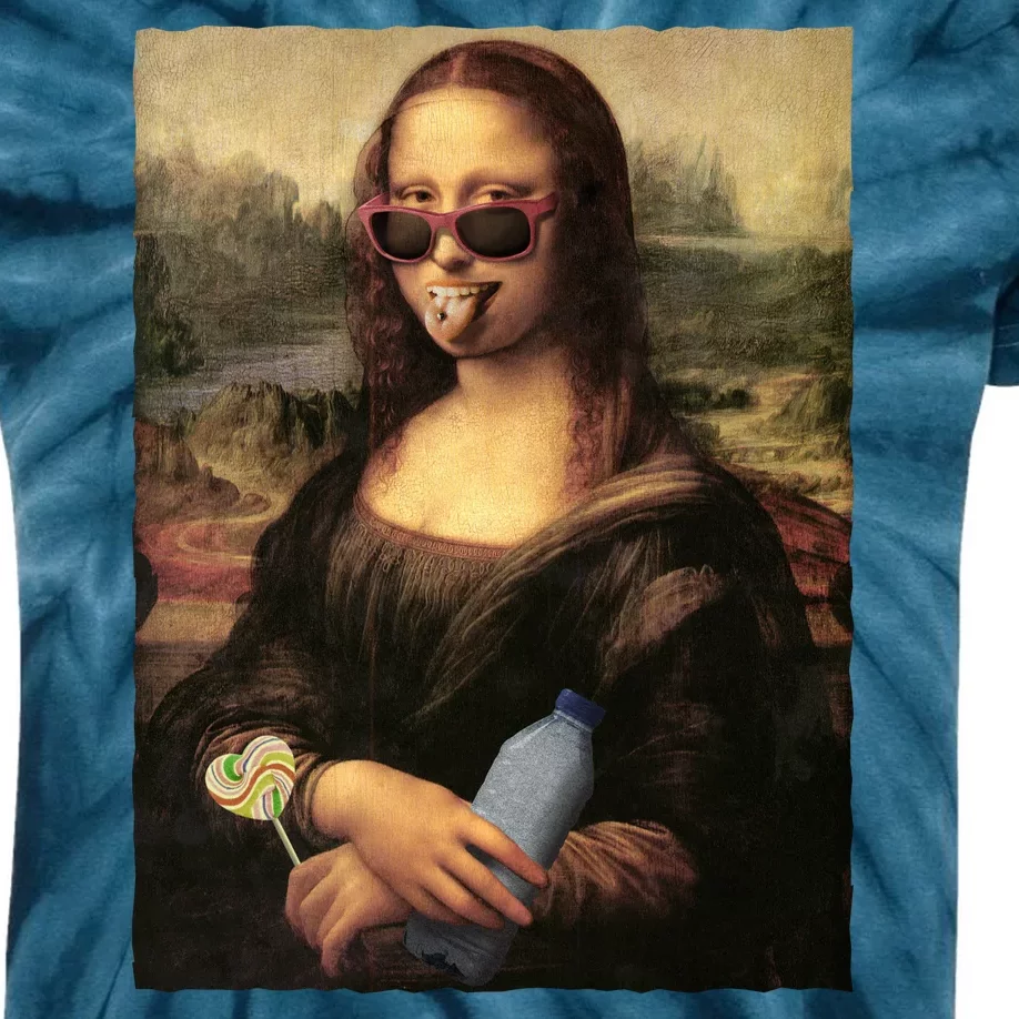 Modern Mona Lisa Tongue Ring Kids Tie-Dye T-Shirt