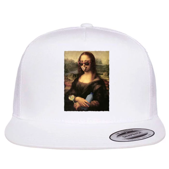 Modern Mona Lisa Tongue Ring Flat Bill Trucker Hat