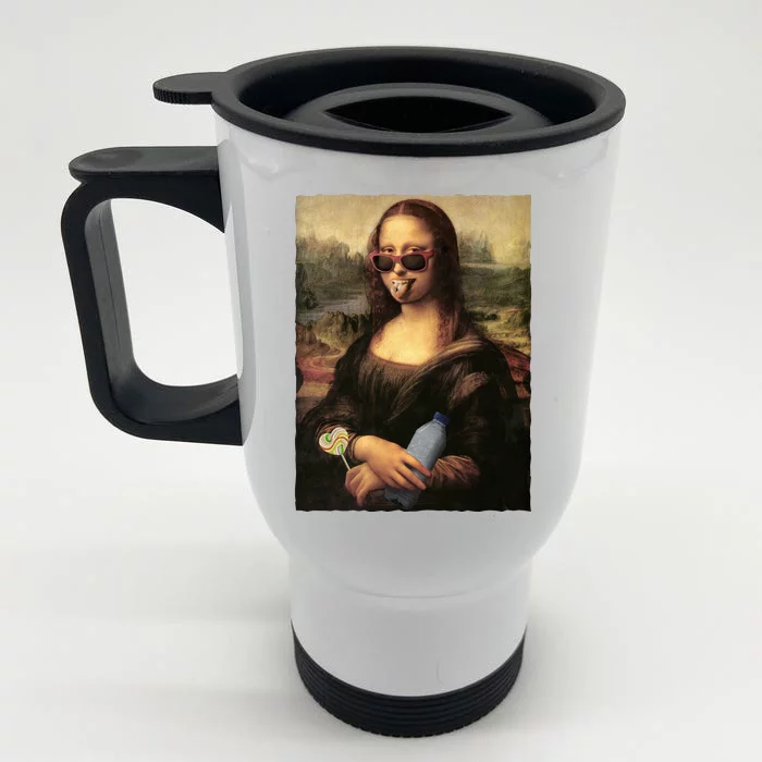 Modern Mona Lisa Tongue Ring Front & Back Stainless Steel Travel Mug