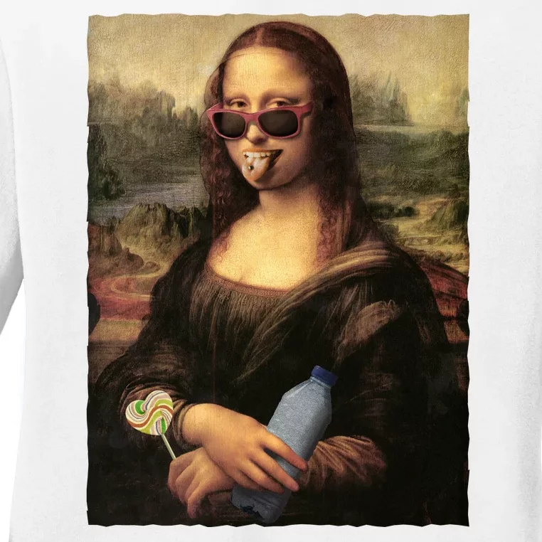 Modern Mona Lisa Tongue Ring Ladies Long Sleeve Shirt