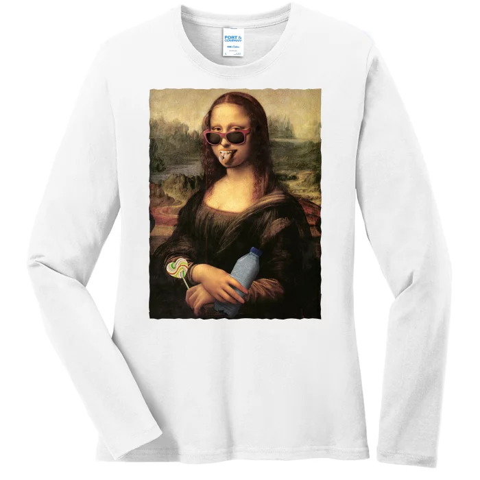 Modern Mona Lisa Tongue Ring Ladies Long Sleeve Shirt