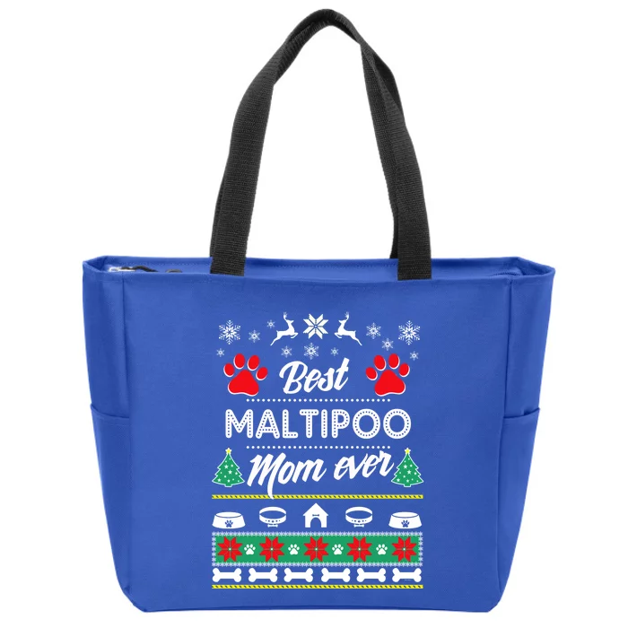 Maltipoo Mom Lovers Gift Ugly Christmas Gift Zip Tote Bag