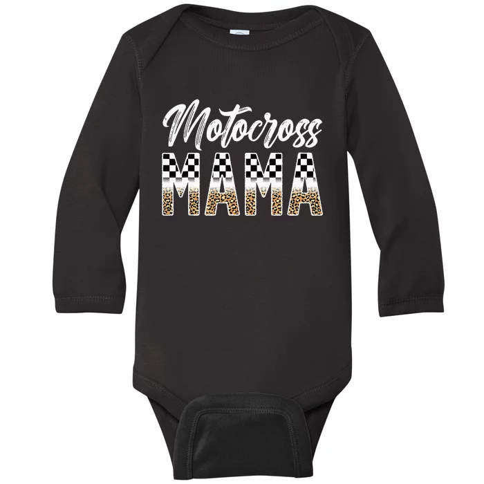 Motocross Mama Leopard Motocross Rider Mom Moto Mom Baby Long Sleeve Bodysuit