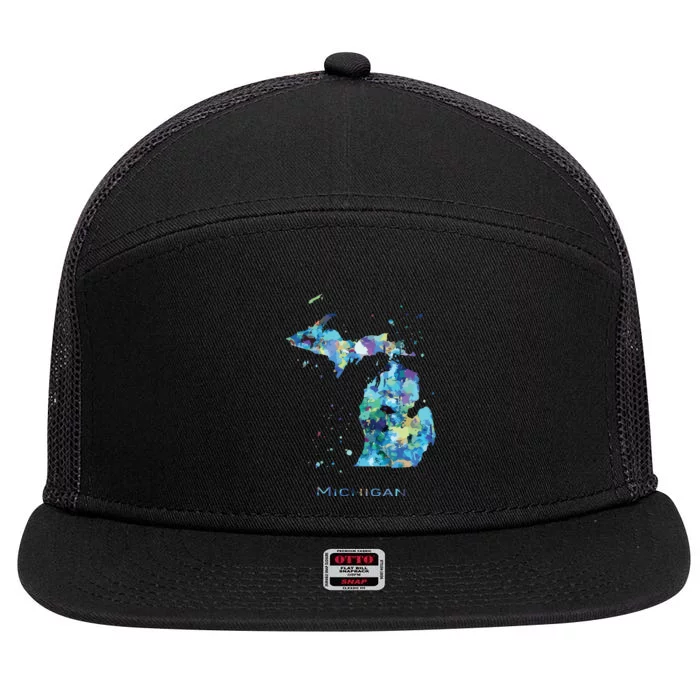 Michigan Map 7 Panel Mesh Trucker Snapback Hat